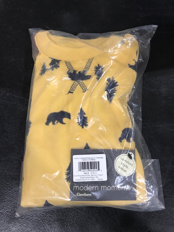 Photo 2 of Modern Moments by Gerber Baby Boys' Bunny Fleece 2-Piece Sweater & Pant Pajama Set, Yellow Forest, 12 Months