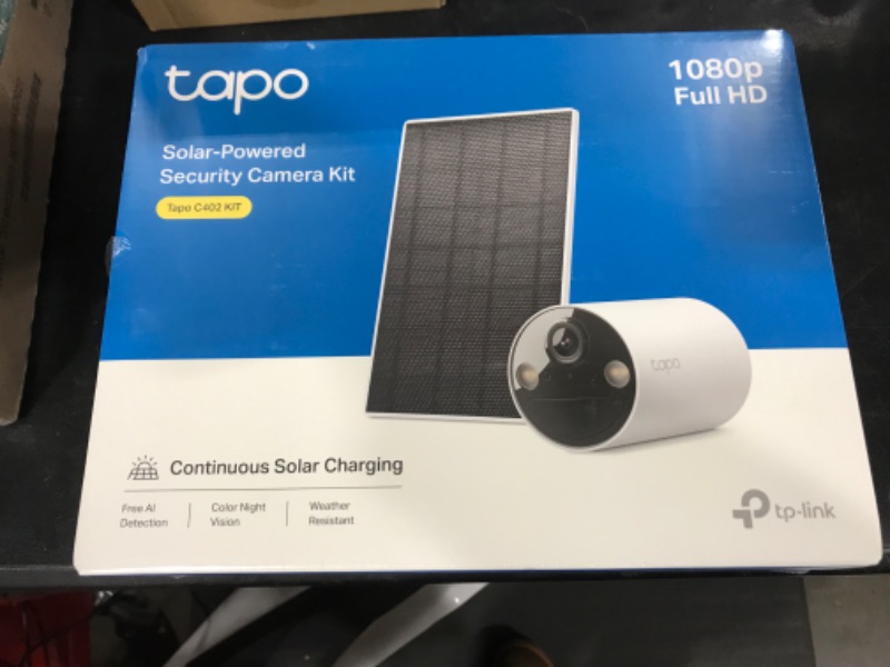 Photo 2 of TP-Link ???? SolarCam C402 Kit, Outdoor Battery Camera w/Solar Panel Base, Wireless, 1080P, Free Person/Vehicle Detection, SD/Cloud Storage, Color Night Vision, No Hub Needed, Works w/Alexa