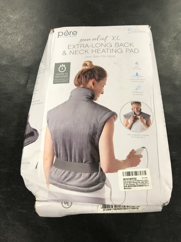 Photo 2 of Pure Enrichment PureRelief XL Extra-Long Back & Neck Heating Pad, Safe Heat Therapy for Sore Muscles, Pain, & Cramps in Neck, Back, & Shoulders, 4 Heat Settings w/Auto Shut-Off, Soft Fabric (Gray)