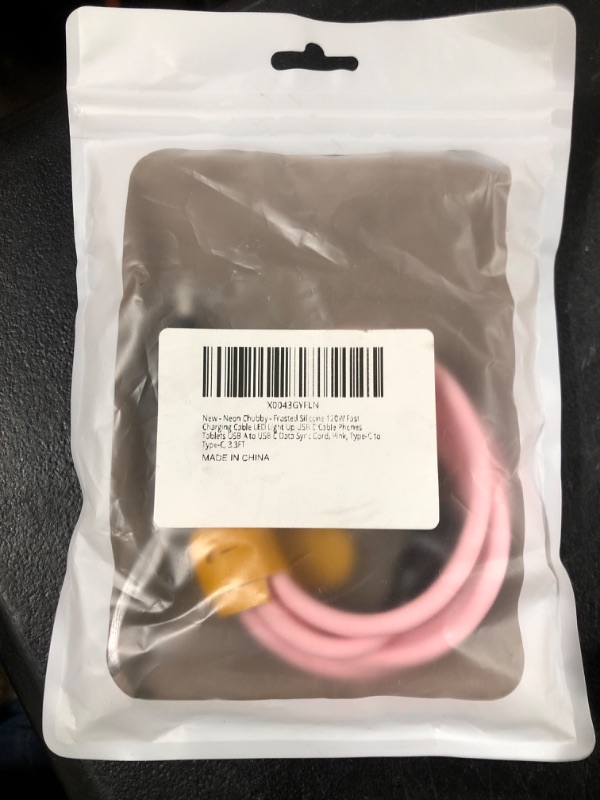 Photo 2 of chubbycable Neon Chubby - Frosted Silicone 120W Fast Charging Cable LED Light Up USB C Cable Phones Tablets USB A to USB C Data Sync Cord, Pink, Type-C to Type-C, 3.3FT