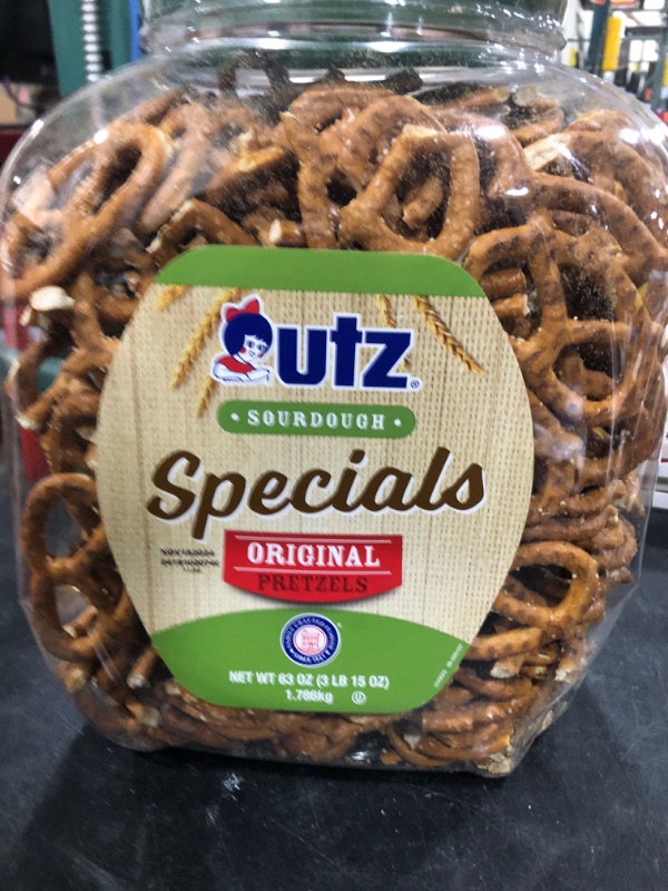 Photo 2 of Utz Sourdough Specials Pretzels, Original, 63 oz. Barrel, Classic Pretzel Knot with Rich Sourdough Flavor, Resealable Container, Tasty Party Snack with Zero Cholesterol 3.94 Pound (Pack of 1) // BB 11/18/2024