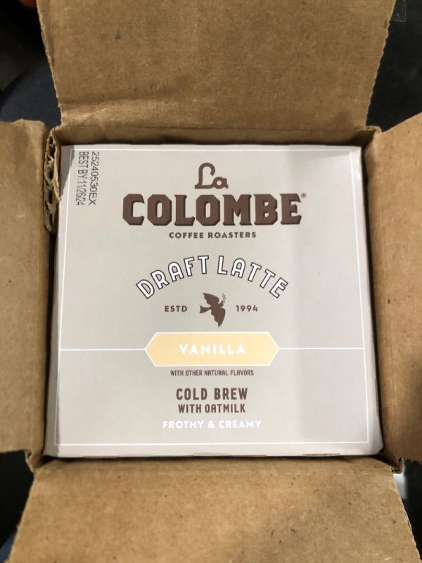 Photo 2 of La Colombe Vanilla Draft Latte with Oatmilk - 9 Fl. Oz. 4 Pack - 100% Arabica Brazilian Cold Brew Coffee with Nitrous-Infused Oatmilk, Dairy-Free Vegan Latte, 120mg Natural Caffeine  BB 11/26/24