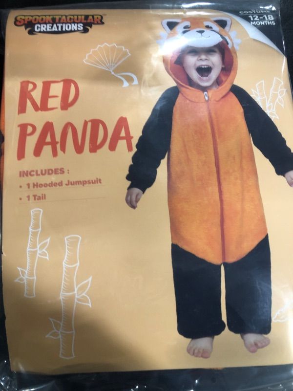 Photo 2 of Spooktacular Creations Halloween Baby Jumpsuit Panda, Unisex Red Panda Toddler Hooded Jumpsuit Costume with a Tail, Zip-Up Hooded Jumpsuit for Halloween Cosplay Costume (12-18Months)