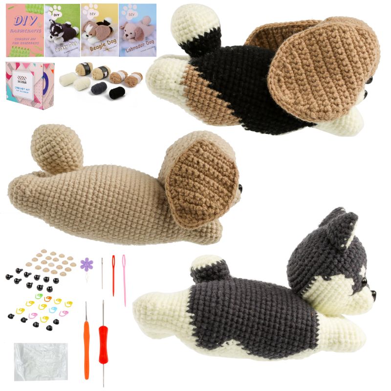 Photo 1 of XKDOUS Crochet Kit for Beginners with Detailed Illustrated Guide and Step-by-Step Video Tutorial - Adult Learning Crochet Animal Kit (3 Dogs)