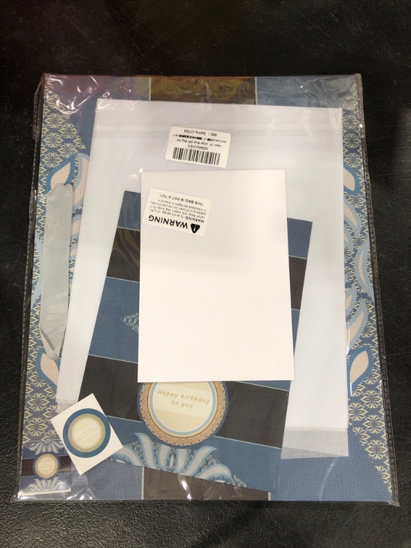 Photo 2 of 13" Large Deep Blue Gift Bag Set with Greeting Card and Tissue Papers (Badge Design) for Men's or Women's Birthday Party, Boys', Girls', or Kids' Parties, Baby Shower - 13”x5.2”x10.2”, 1 Pcs.