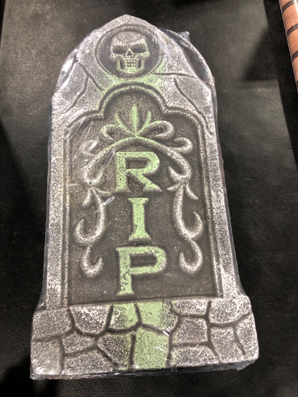 Photo 2 of Jelofly Halloween Decorations Graveyard Tombstones (6 Pack), Foam RIP Yard Signs Headstone Decorations with 12 Bonus Stakes for Halloween Lawn Yard Decorations