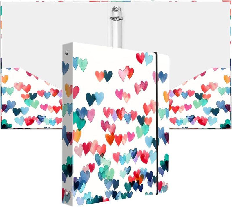 Photo 1 of Miwasion Cute Mini 3 Ring Binder for Sturdy 1 Inch Round Rings Letter-Size Paper(5.5" x 8.5") Small Binder Organizer for School Supplies and Office Supplies (White Raining Hearts)