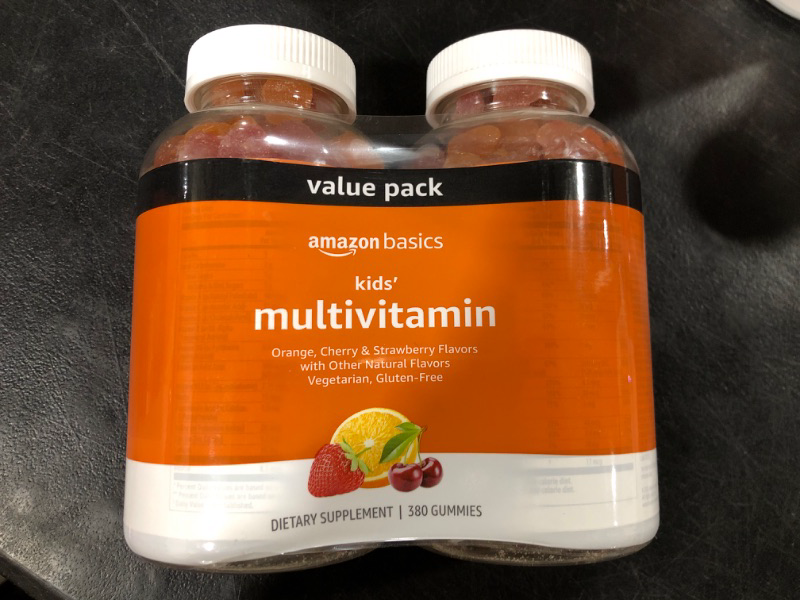 Photo 2 of Amazon Basics Kids' Multivitamin Gummies, Cherry, Strawberry & Orange, 380 Count (2 Packs of 190) (2 per Serving) (Previously Solimo) 190 Count (Pack of 2) // 07/25