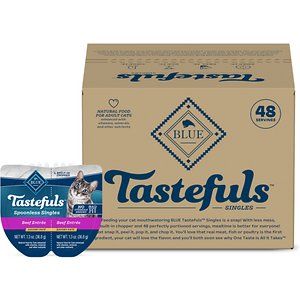 Photo 1 of Tastefuls Spoonless Singles Adult Pate Wet Cat Food, Beef Entre, Perfectly Portioned Cups in (24) 2.6-oz Twin-Pack Trays // BB 02/06/2026