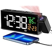 Photo 1 of Projection Clock for Bedroom Ceiling, Alarm Clocks with 350° Rotatable Projector, Date Temperature and Weekday, Manual DST, 5 Brightness, 10 Ringtones, 4 Volumes and Snooze (Black)