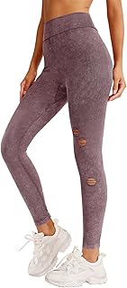 Photo 1 of REORIA Womens Ripped Tie Dye High Waist Tummy Control Yoga Pants Seamless Butt Lifting Workout Leggings 2024 Spring/Summer Designer Collection Brownout Large