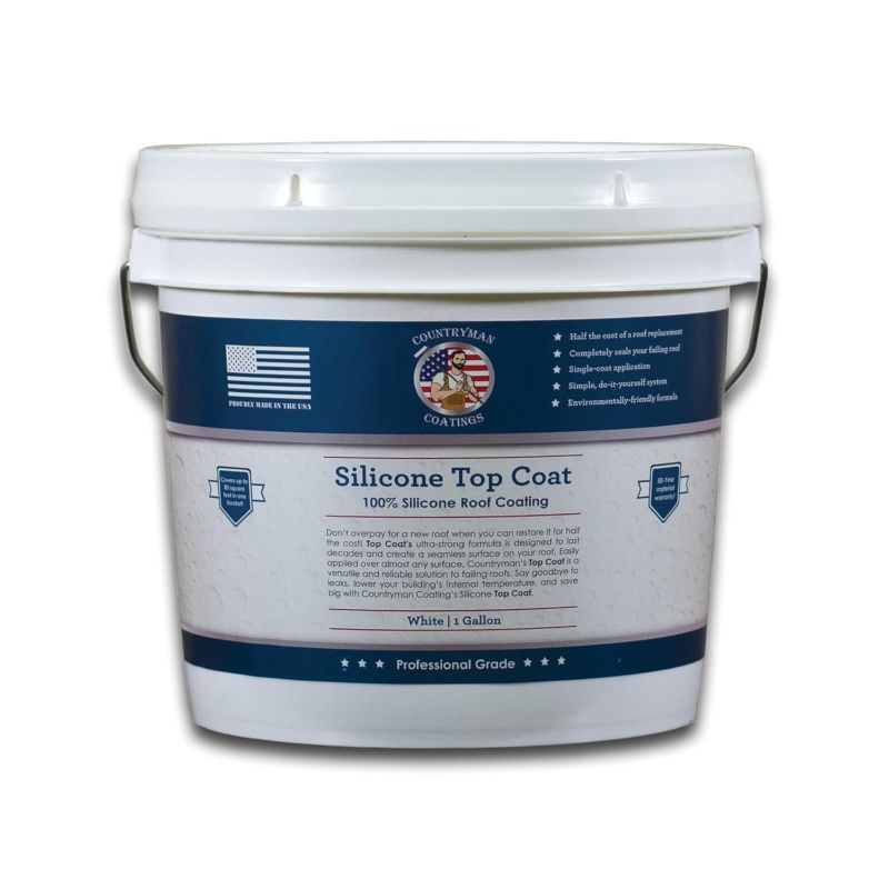 Photo 1 of Countryman Coatings - 100% Silicone Roof Coating - Restore Your Roof in a Day - Seal Leaks, Cracks, Seams, Penetrations - Adheres to All Surfaces (1 Gallon, White)
