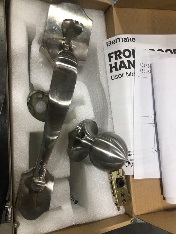 Photo 2 of Front Door Handleset Entry Door Handle Set with Cove Knob for Right and Left Handed Sided Doors, Interior and Exterior Entrance Passage Lock, Satin Nickel