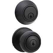 Photo 1 of Amazon Basics Exterior Door Knob With Keyed Lock and Deadbolt, Coastal, Matte Black
