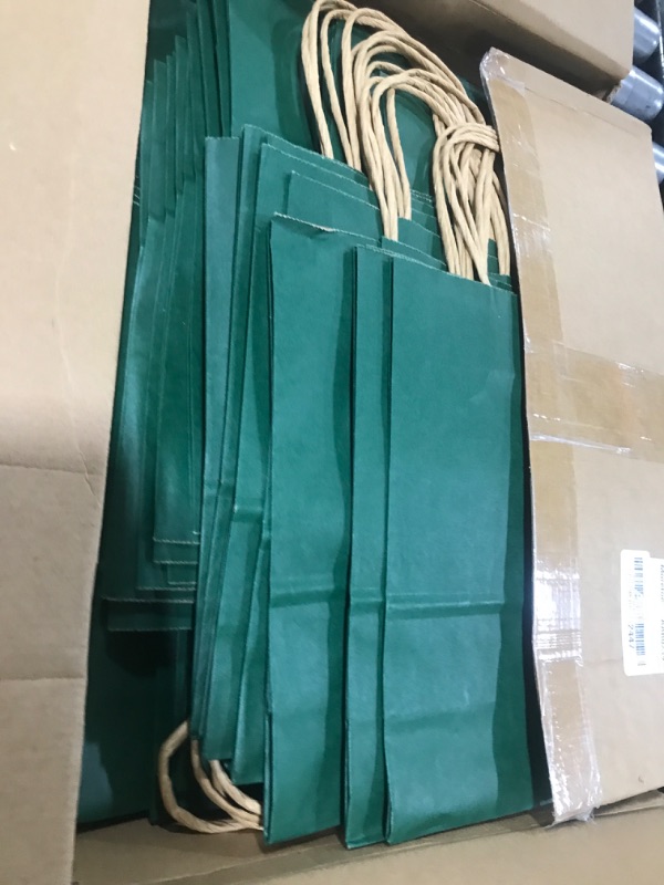 Photo 2 of Moretoes 110pcs Green Paper Bags with Handles, 8x4x10 Inch Medium Sizes Gift Bags Bulk, Green Paper Bags for Small Business, Shopping Bags, Retail Bags, Party Bags, Favor Bags