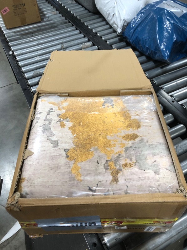 Photo 1 of vivorug Washable Rug, Ultra Soft Area Rug 8x10, Non Slip Abstract Rug Foldable, Stain Resistant Rugs for Living Room Bedroom, Modern Fuzzy Rug (Grey/Gold/Navy, 8'x10')