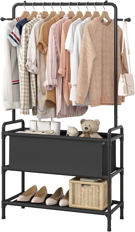 Photo 1 of Calmootey Clothing Rack with Storage Bag, 3-in-1 Garment Rack, Non-woven Shelves for Shoes, Clothes Rack for Bedroom, Hallway, Entryway, Black
