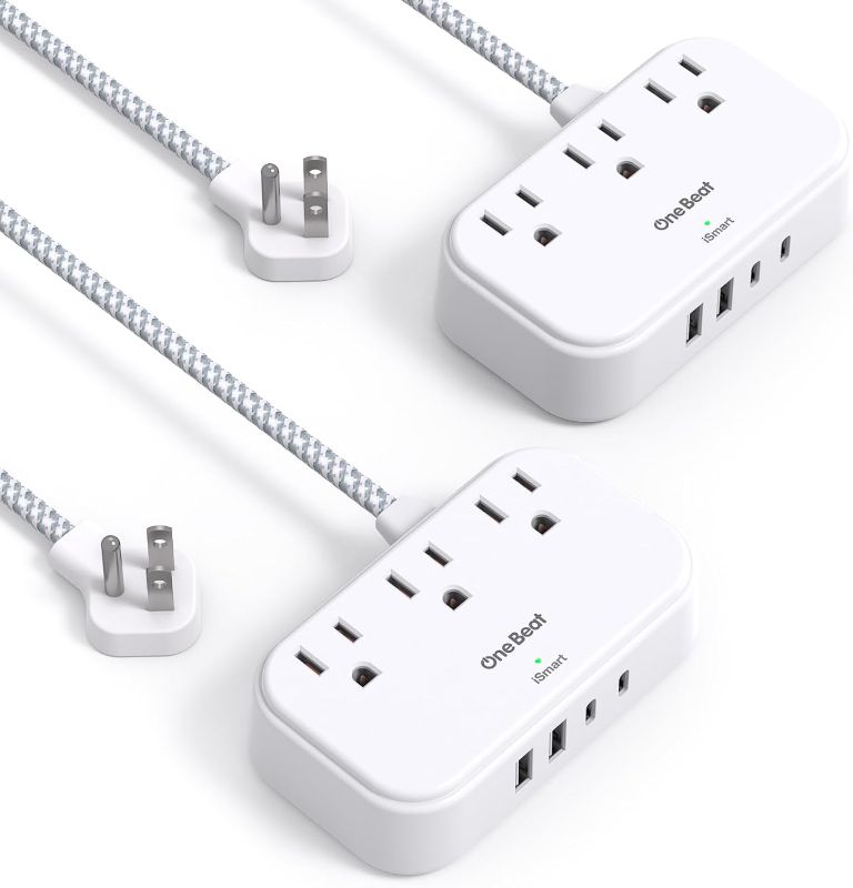 Photo 1 of 2 Pack Cruise Essentials, 5 Ft Flat Extension Cord, 3 Outlets 4 USB Ports(2 USB C) Flat Plug Power Strip, USB Charging Station with Non Surge Protector for Cruise Ship, Travel, Dorm Room Essentials
