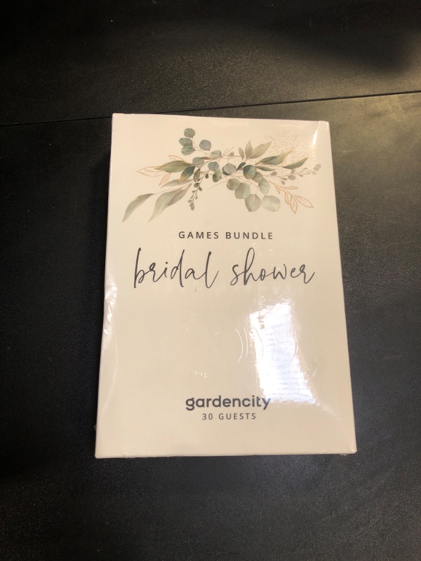 Photo 2 of Bridal Shower Games Bundle - 4 Bridal Shower Games for 30 Guests, 30 Gold-Foil Bridal Shower Pencils - Double-Sided Cards (Eucalyptus)