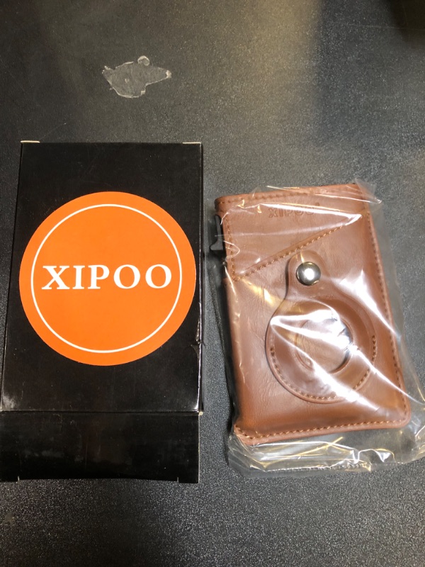 Photo 2 of XIPOO Airtag wallet Mens Smart Wallet Card Holder for AirTag Pop Up Premium Genuine Leather Compatible with Apple Air Tag, RFID Blocking, Slim,ID Window,Minimalist 6-9 Card Capacity