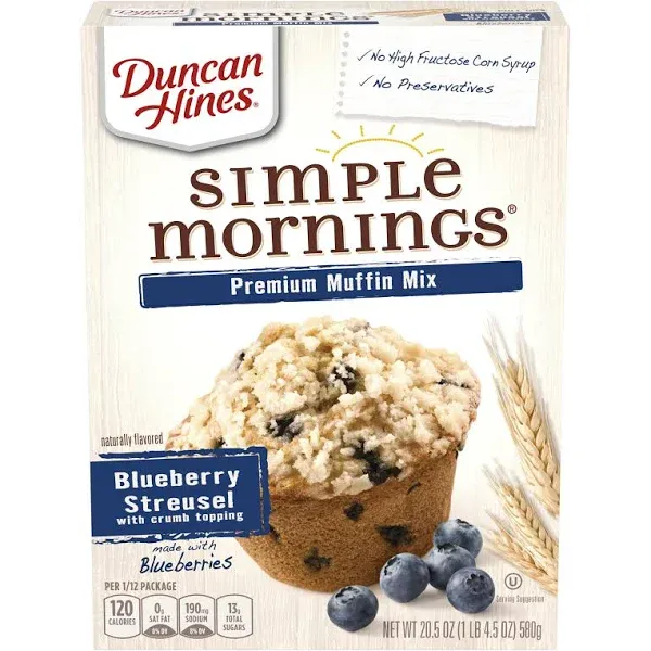 Photo 1 of 3 PCK Duncan Hines Simple Mornings Blueberry Streusel Muffin Mix 20.5 oz Box EXP MAY 14 2025