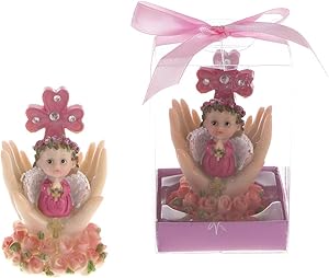 Photo 1 of Lunaura Religious Keepsake - Set of 12Girl Baby on Palm Wearing Color Clothes Praying Favors - Pink