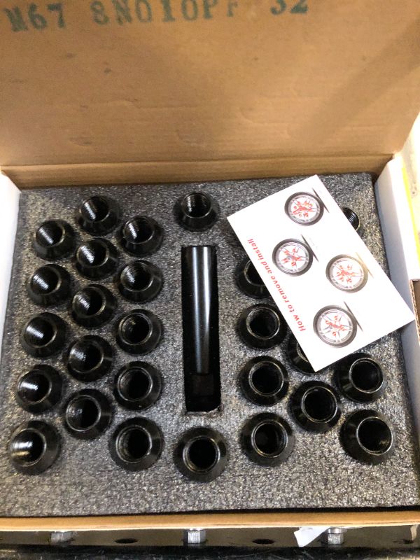 Photo 2 of Dynofit 14mmx1.5 Wheel Lug Nuts, 32x Black M14x1.5 Lug Nut,Conical/Cone Bulge Seat, Closed End Long Extended XL Spline with 1