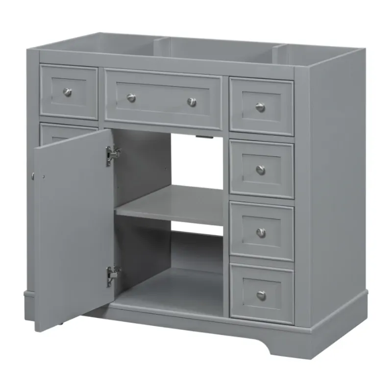 Photo 1 of 36" Bathroom Vanity without Sink, Cabinet Base Only, One Cabinet and Six Drawers, Grey