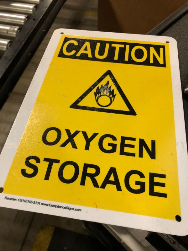 Photo 2 of ComplianceSigns.com Vertical Caution Oxygen Storage OSHA Sign, 10x7 inch Plastic for Gases Hazmat