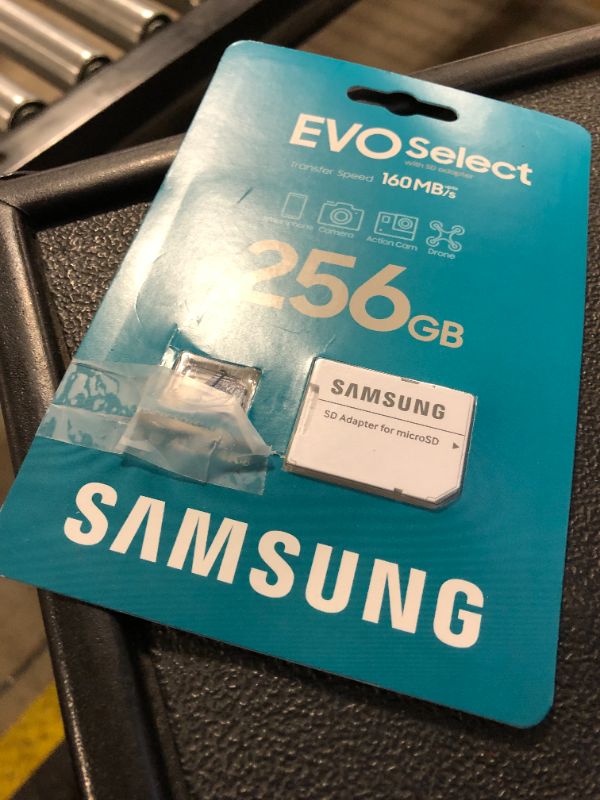 Photo 2 of samsung evo select plus micro sd memory card + adapter, 256gb microsdxc 130mb/s full hd & 4k uhd, uhs-i, u3, a2, v30, expande