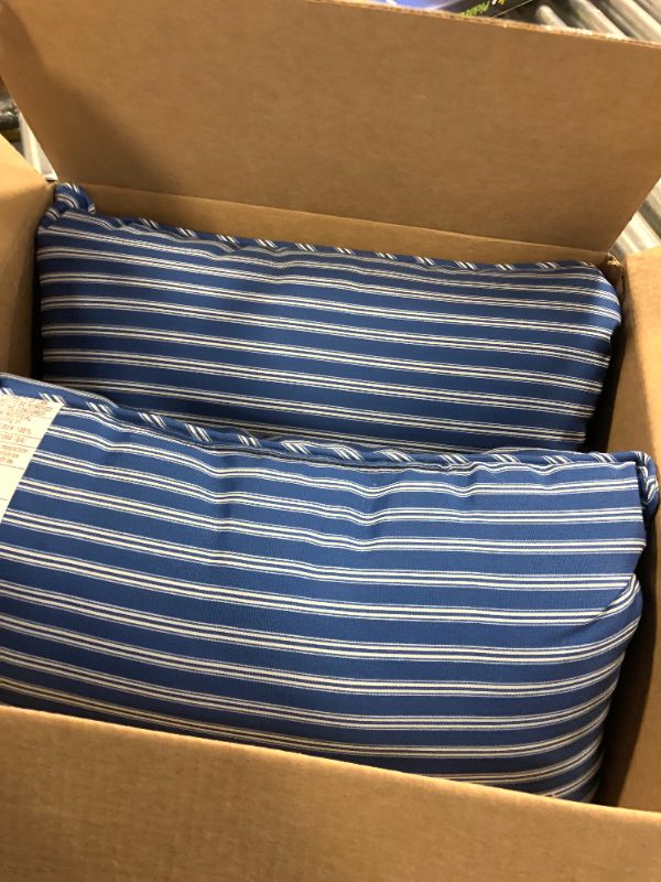 Photo 2 of Pillow Perfect Stripe Indoor/Outdoor Accent Throw Pillow, Plush Fill, Weather, and Fade Resistant, Lumbar - 11.5" x 18.5" , Blue/White Resprt Stripe, 2 Count