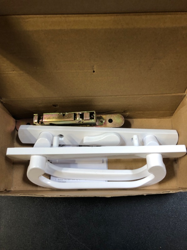 Photo 1 of MaxxGeek Sliding Patio Door Handle Set with Mortise Lock, Zinc Diecast, Offset Thumbturn, Fits 1-5/8" to 1-3/4" Door Thick, 3-15/16" Hole Spacing, Non-Handed, White