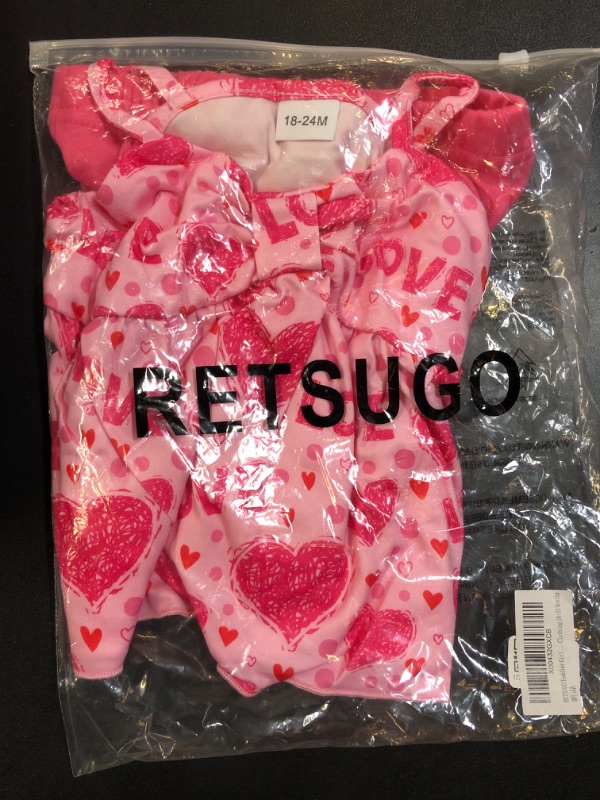 Photo 2 of RETSUGO Toddler Girls Valentines Outfits Two Piece Heart Print Pink Short Sets Kids Girl Valentines Day Outfit 18-24 Months