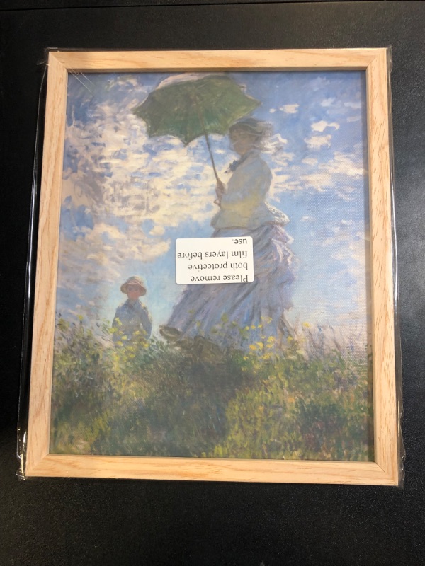 Photo 2 of UPWOIGH Beige Oak Wood Framed Wall Art,Claude Monet Woman with a Parasol - Madame Monet and Her Son,Impressionist Art Print,Vintage Woman Portrait Print for Kitchen Bathroom,1Pack Gift 8x10in