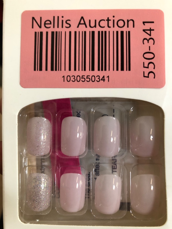 Photo 1 of Short Press on Nails Square, Light Pink Acrylic Fake Nails Kit with Glue, Glitter Design Glue on Nails Natural Fit Nail Art Kit 24Pcs