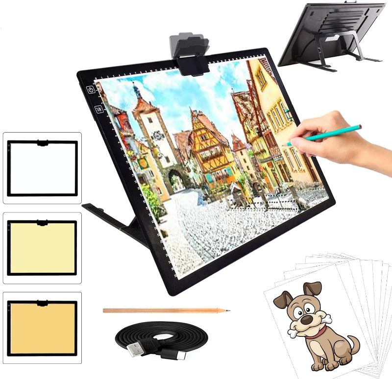 Photo 1 of  A3 Light Pad, Rechargeable Light Board for Diamond Painting, Tracing Light Box with Stand and Clip, Light Table Lightbox for Tracing, Drawing