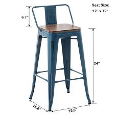 Photo 1 of Andeworld Bar Stools Set of 4 Counter Height Stools Industrial Metal Barstools with Wooden Seats(30 Inch, Distressed Navy)