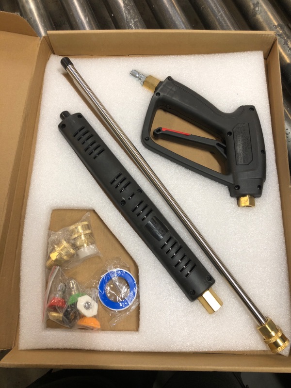 Photo 1 of YAMATIC Pressure Washer Gun Wand with Swivel 3/8" Plug & M22 Coupler, Stainless Steel Extension Lance Replacement for Ryobi, Simpson, Craftsman Power Washer for Foam Cannon Car Wash, 4000 PSI Brass Long Gun