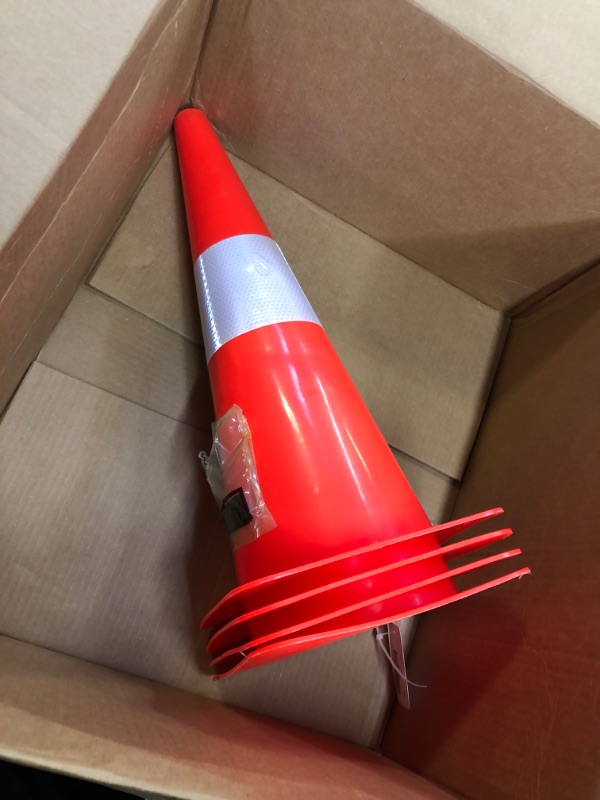 Photo 2 of 18 Inch Traffic Safety Cones with Reflective Collars,Orange Hazard Caution Cone Road Street Parking Cone, [4 Pack] Plastic Cone for Driving Practice,Construction Keep Security Distance Barriers