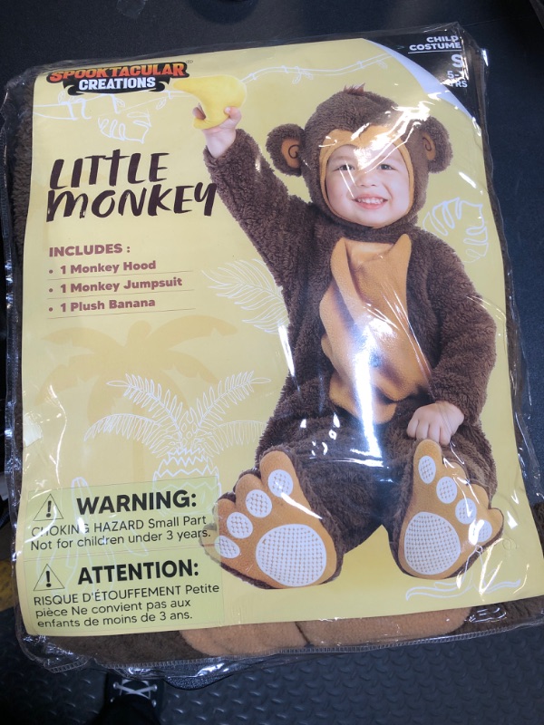 Photo 2 of Spooktacular Creations Halloween Baby Monkey Costume with Toy Banana, Toddler Unisex Cute Little Halloween Dress Up, Animal Themed Party (Small(5-7 yrs))