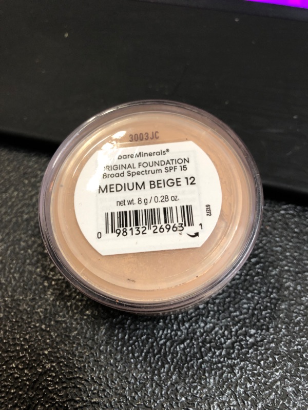 Photo 2 of bareMinerals Original Loose Powder Foundation SPF 15, Lightweight Mineral Loose Powder Foundation Makeup, Buildable Coverage, Talc Free, Vegan Medium Beige 12 0.28 Ounce (Pack of 1) MEDIUM BEIGE 0.28 OZ 