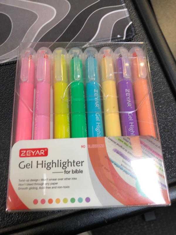 Photo 2 of ZEYAR Gel Highlighters, Bible Highlighter Pens, No Bleed, Quick Dry, assorted colors, Bible Study and Bible Journaling Supplies, Bible highlighters for Tabs (8 Fluorescent colors)