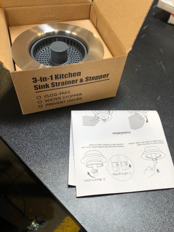 Photo 2 of 3 in 1 Kitchen Sink Strainer Stopper Combo Equiped with Extra 2pcs Strainers, Pop-up Stainless Sink Drainer for US Standard 3-1/2 inch Filter, Press Rod, Anti-Clog