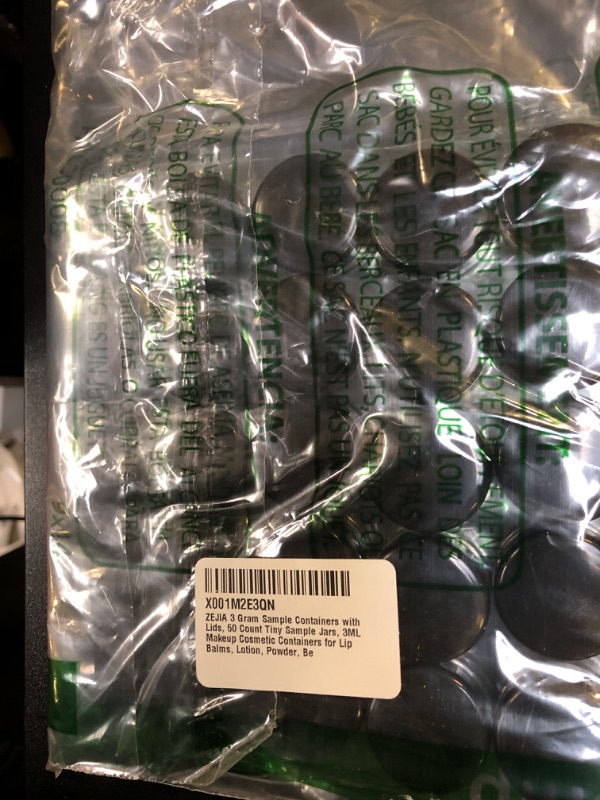 Photo 1 of ZEJIA 3 Gram Sample Containers with Lids, 50 Count Tiny Sample Jars, 3ML Makeup Cosmetic Containers for Lip Balms, Lotion, Powder, Beauty Products(Black Lids)