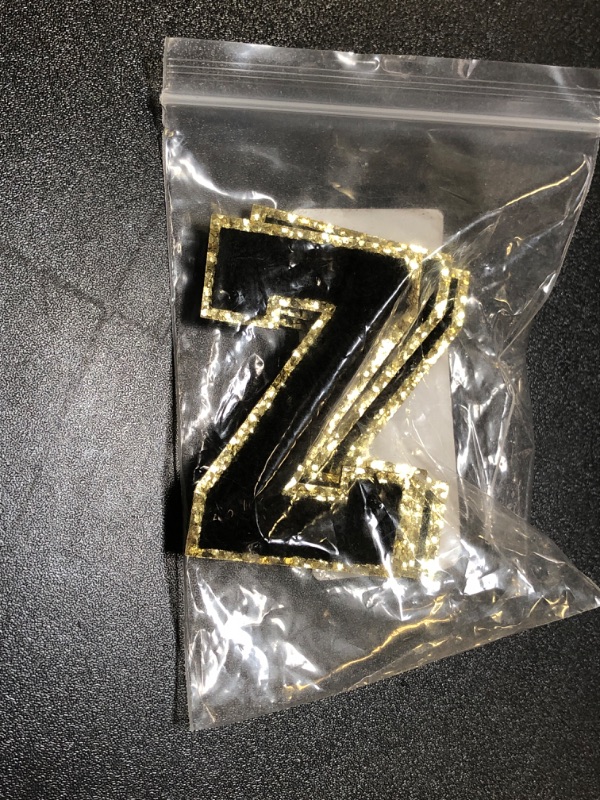 Photo 1 of 3 Pcs Chenille Letter Patches Iron on Letter Patches, Black Varsity Glitters Chenille Iron on Letter for Clothing Backpacks Jackets (Black Z)