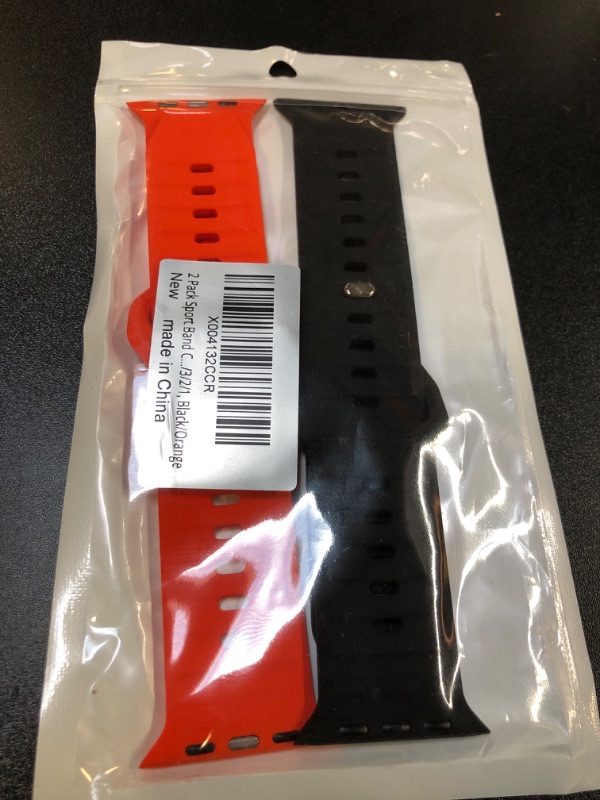 Photo 2 of 2 Pack Sport Band Compatible with Apple Watch Ultra 2/Ultra Band for Men 49mm 46/45/44/42mm, Adjustable Waterproof Silicone Loop Strap for iWatch Series SE 10/9/8/7/6/5/4/3/2/1, Black/Orange