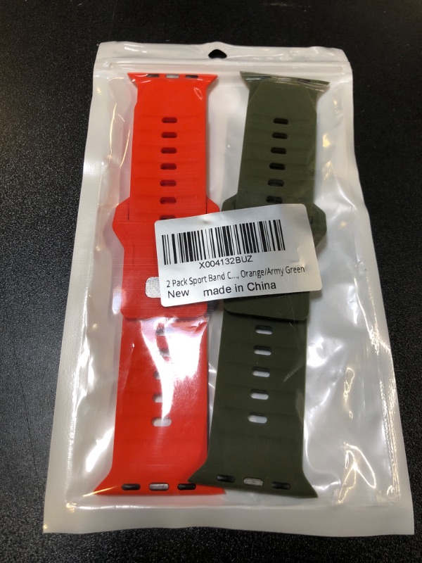 Photo 2 of 2 Pack Sport Band Compatible with Apple Watch Ultra 2/Ultra Band for Men 49mm 46/45/44/42mm, Adjustable Waterproof Silicone Loop Strap for iWatch Series SE 10/9/8/7/6/5/4/3/2/1, Orange/Army Green