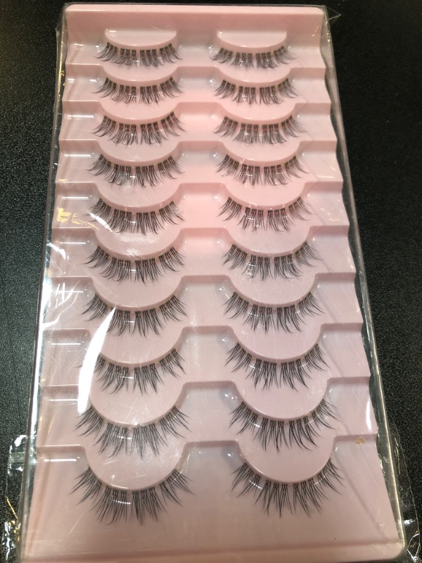 Photo 2 of 10 Pairs Lashes False Eyelashes Wispy Natural Mink Lashes Fake Eye Lashes Clear Lash Band Fake Eyelashes Pack