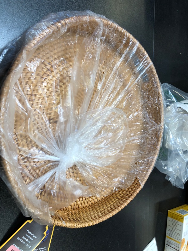 Photo 2 of Rattan Round Serving Tray, Hand Woven Serving Basket with Cut - Out Handles, Wicker Fruit/Bread Serving Basket, 14.17 Inch (Natural Color)