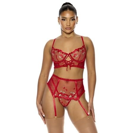 Photo 1 of 
Just a Taste Embroidered Bra and Waist Cincher Set - Rose